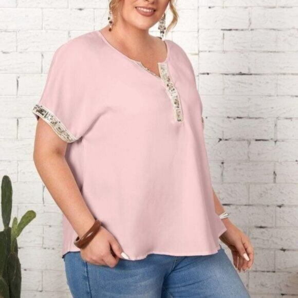 NEW Boutique Brand Plus Sequin Detail Top Pink Women's Size 4X - Picture 3 of 6